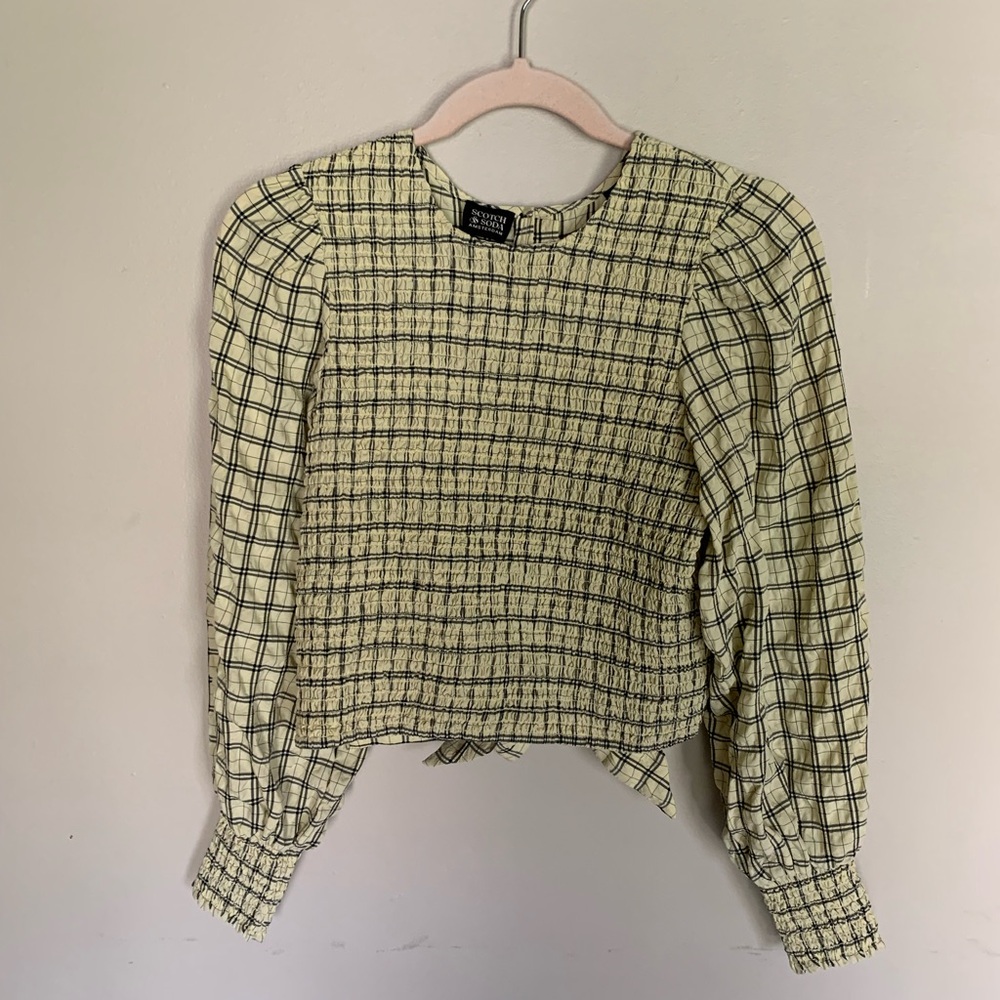 SOLD__Scotch & Soda | Smocked Tie-back Blouse Neutral Motif S - Picture 7 of 11